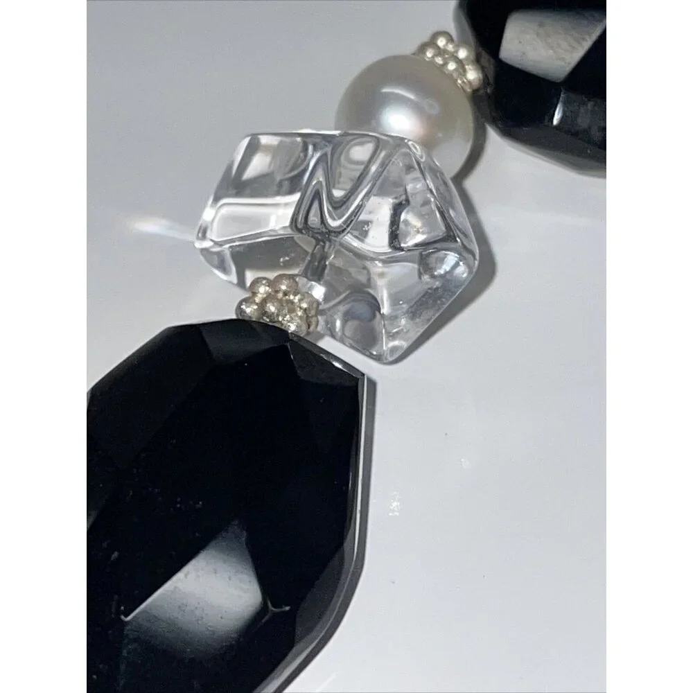 Lucas Lamenth black Faceted Glass Pearl Natural Stone Necklace LUC‎ 925 AL4.2